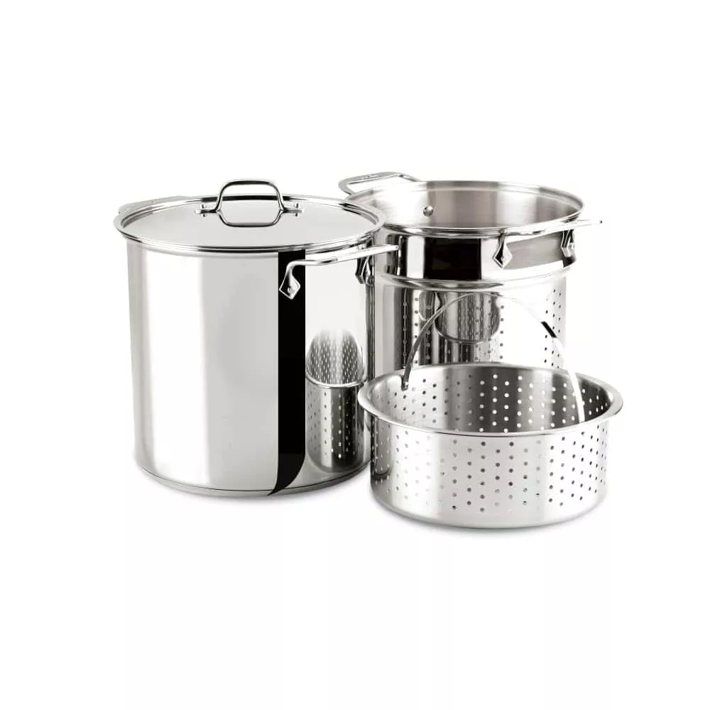 All-Clad Specialty Stainless Steel Stockpot, Multi-Pot with Strainer 8 Quart Induction Oven Broiler Safe 600F Strainer