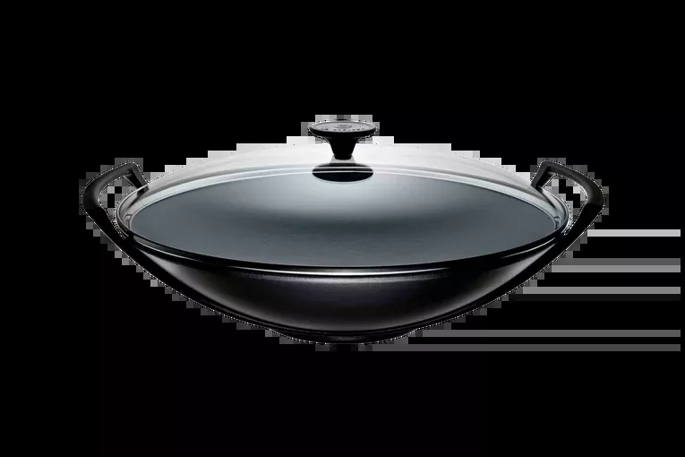 Cast Iron Wok with Glass Lid | Black