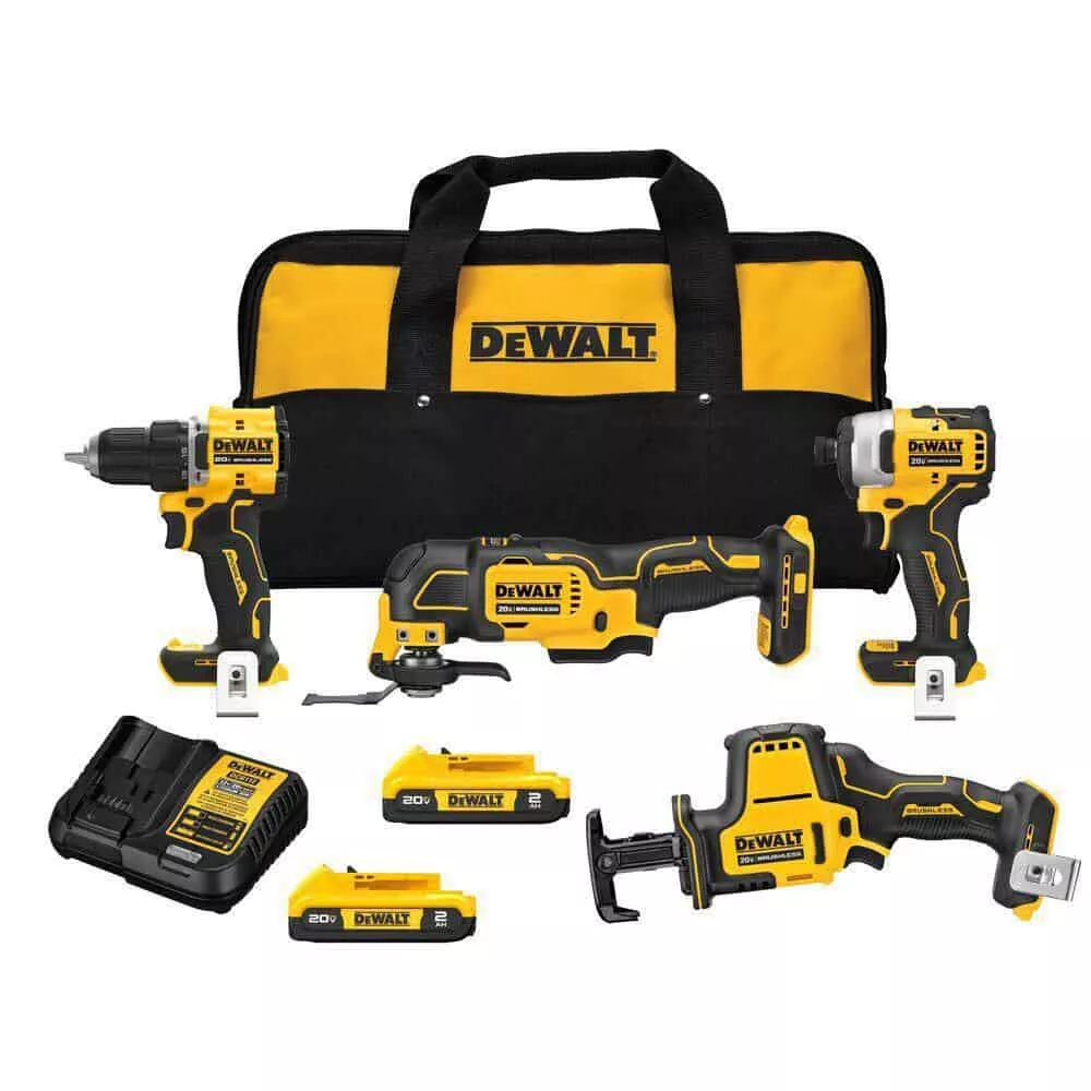 DEWALT DCK486D2 ATOMIC 20-Volt Lithium-Ion Cordless Brushless Combo Kit (4-Tool) with (2) 2.0Ah Batteries, Charger and Bag