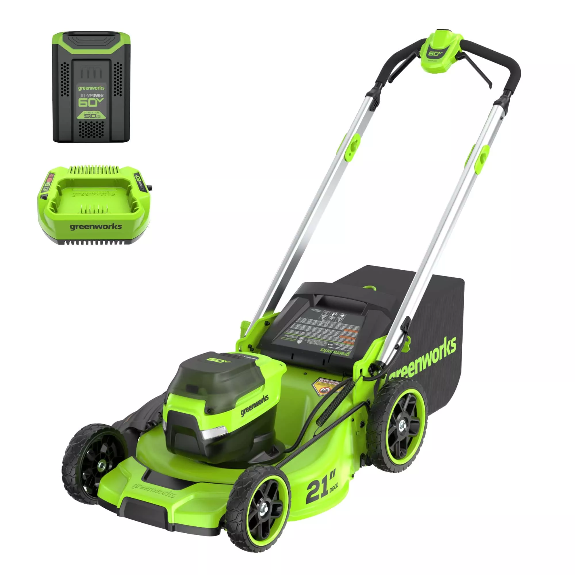 Greenworks 2546502 60V 21″ Push Lawn Mower + (1) 5.0 Ah Battery & Charger