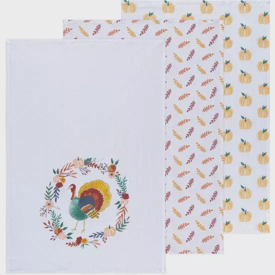 Harvest Turkey Bakers Floursack Dishtowels | Set of 3
