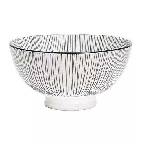 Kiri Porcelain Medium Bowl - Black Lines, 6-in