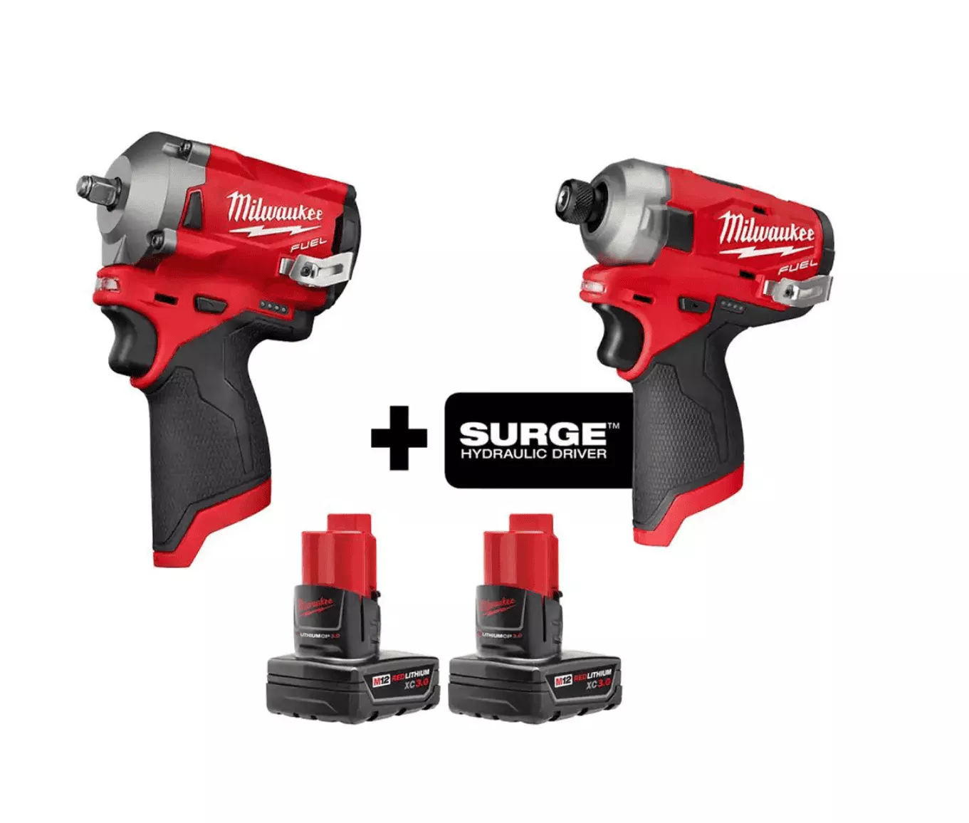 Milwaukee M12 FUEL 12V Lithium-Ion Brushless Cordless Stubby 3/8 in. Impact Wrench & 3/8 in. Ratchet Kit w/Battery & Charger