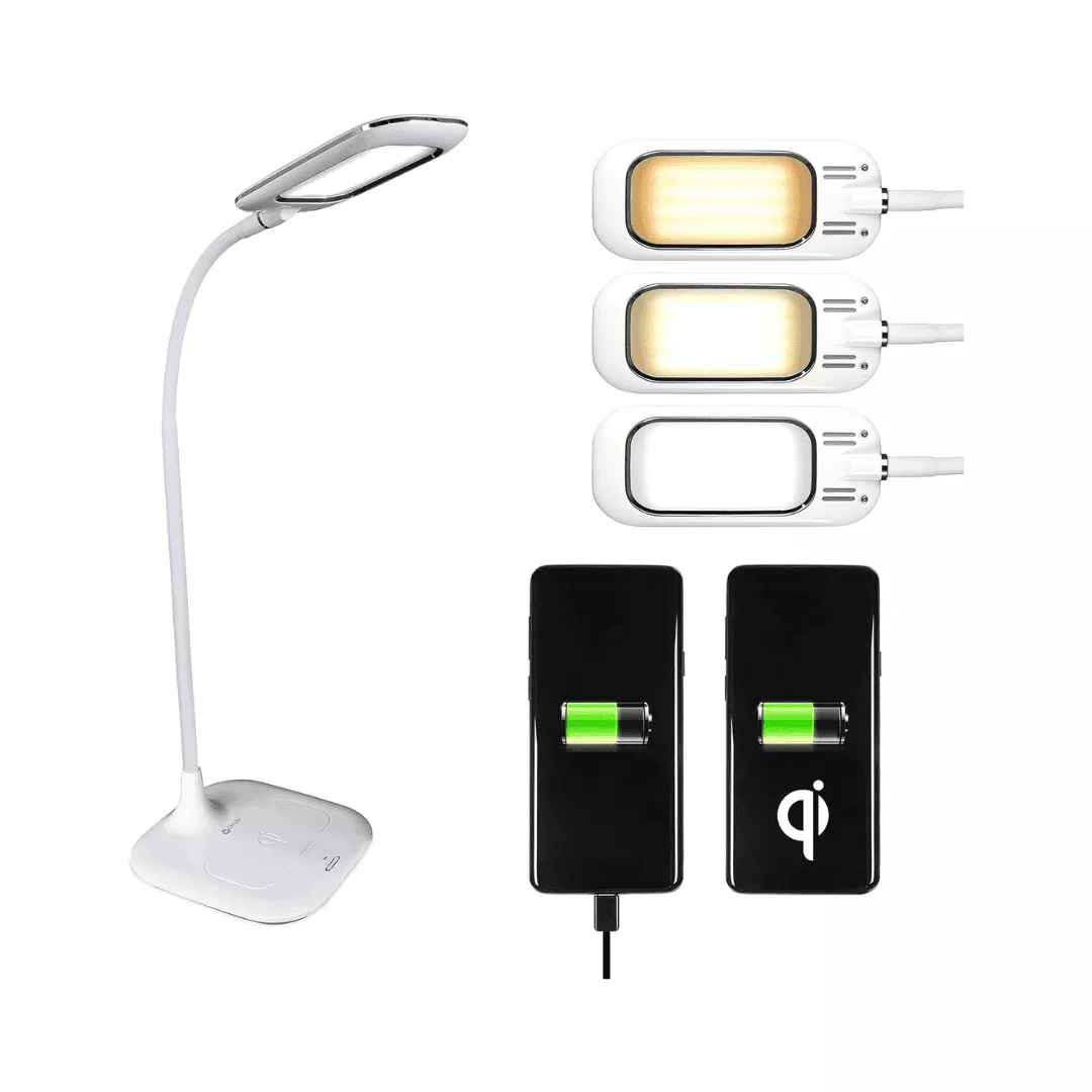 OttLite LED Desk Lamp with Wireless Charging, Prevention Series – White