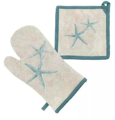 Oven Mitt And Pot Holder Set Laguna Shells