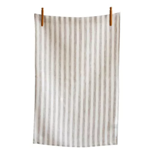 Parallel Tea Towel - Off White with Taupe Stripes, 20 x 28-in