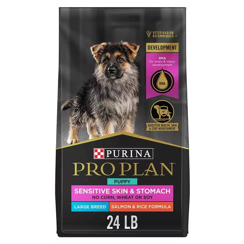 Purina Pro Plan Sensitive Skin & Stomach, Salmon & Rice Formula Large Breed Dry Puppy Food, 24 lbs.