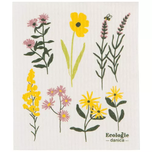 Swedish Dishcloth - Bees and Blooms, 6.5 x 8-in