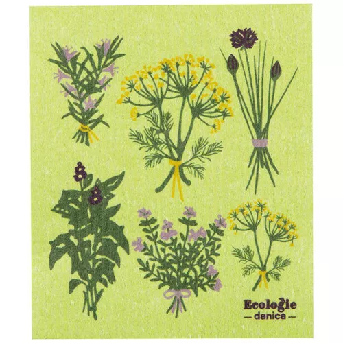 Swedish Dishcloth - Fresh Herbs, 6.5 x 8-in