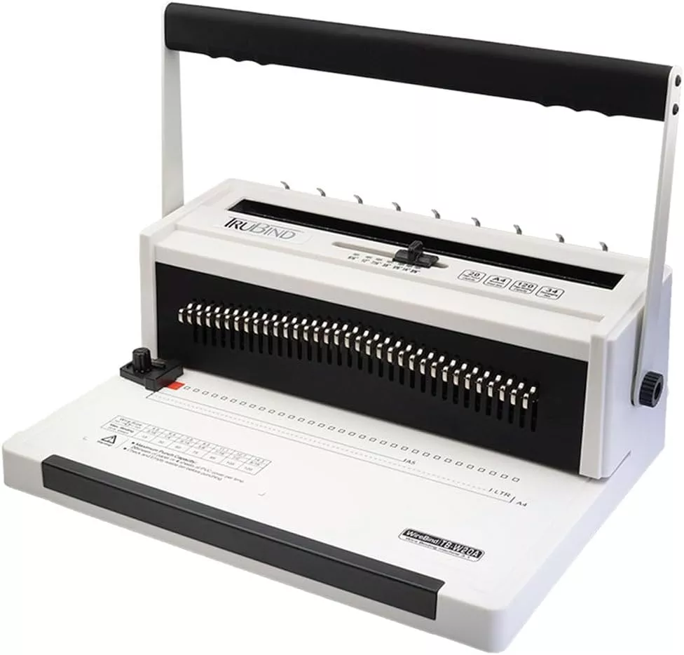 TruBind Manual Wire Binding Machine, 22 Sheet Punch Capacity, Bind up to 120 Sheets, 34 Fully Disengageable Dies, 3:1 Pitch