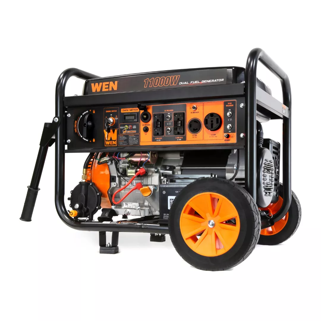 WEN DF1100X 11000W 120V/240V Dual Fuel Transfer-Switch Ready Electric Start Portable Generator with Wheel Kit and CO Shutdown Sensor