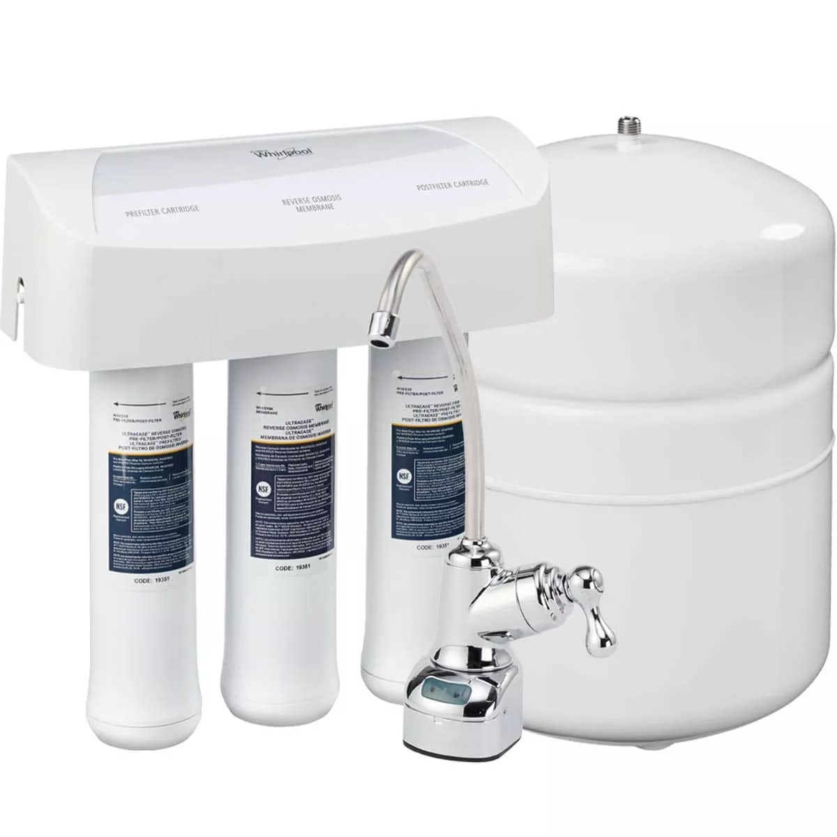 Whirlpool WHER25 Reverse Osmosis (RO) Filtration System With Chrome Faucet, White