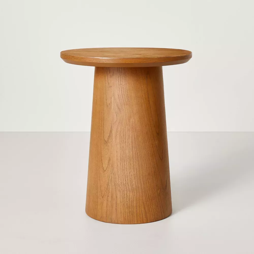 Wooden Round Pedestal Accent Side Table – Hearth & Hand with Magnolia – Aged Oak
