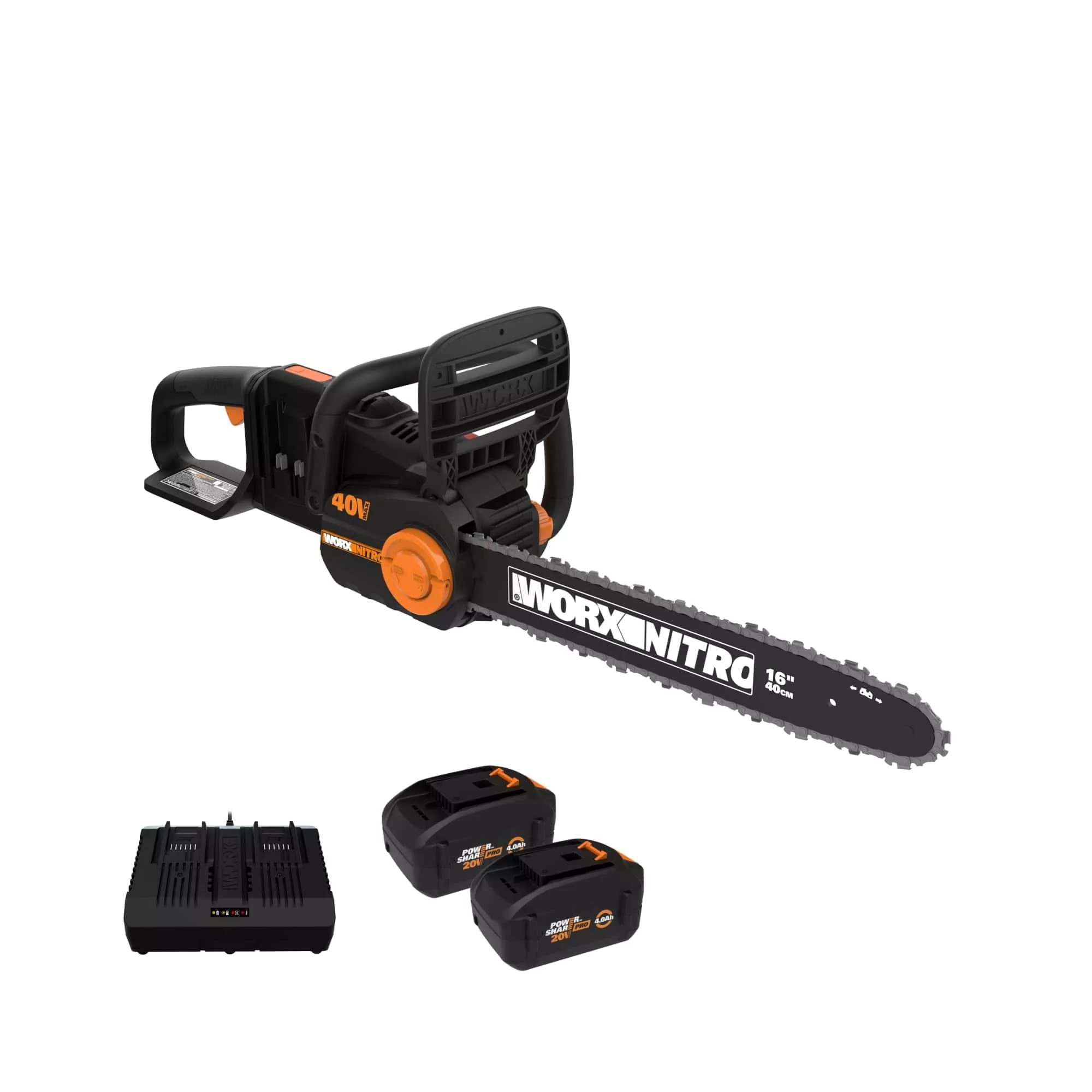 Worx Nitro 40V 16″ Cordless Chainsaw WG385 Power Share Battery Chainsaw 59 ft/s Chain Speed Dual Safety Protection